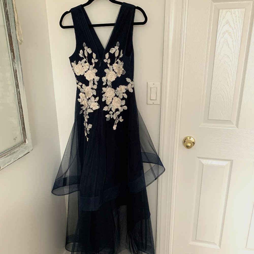 BCBG MaxAzria Appliquéd  Asymmetrical Gown